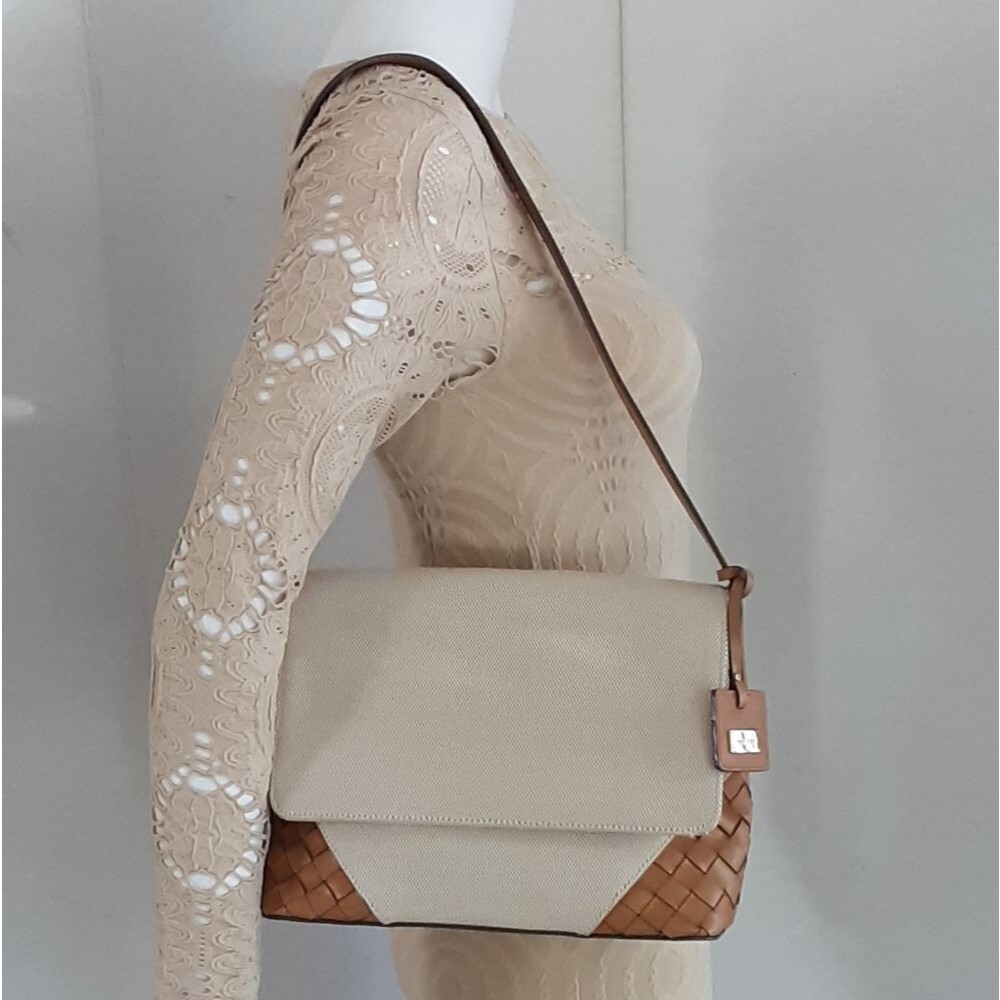 NINE WEST COTTON TEXTILE | GENUINE WOVEN LEATHER SHOULDER BAG